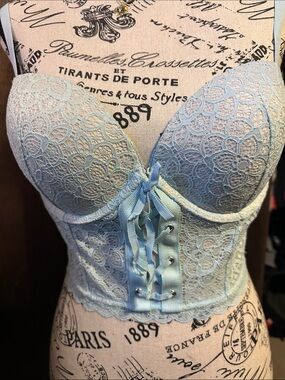 Lace Longline Bustier Bra - Light Blue Victoria Secret